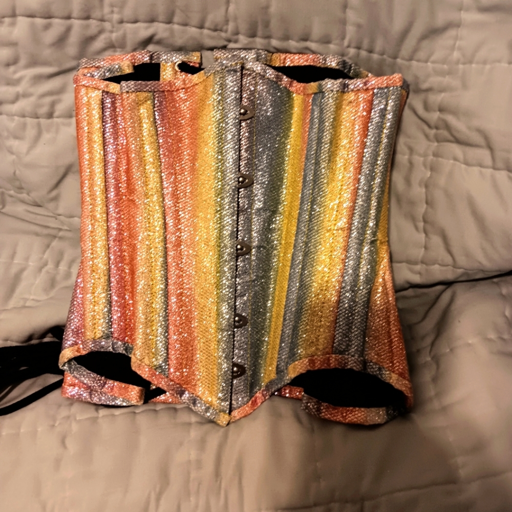 Top Drawer's Rainbow Glitter Boned Curvy Cut Waist Cincher Under Bust Corset